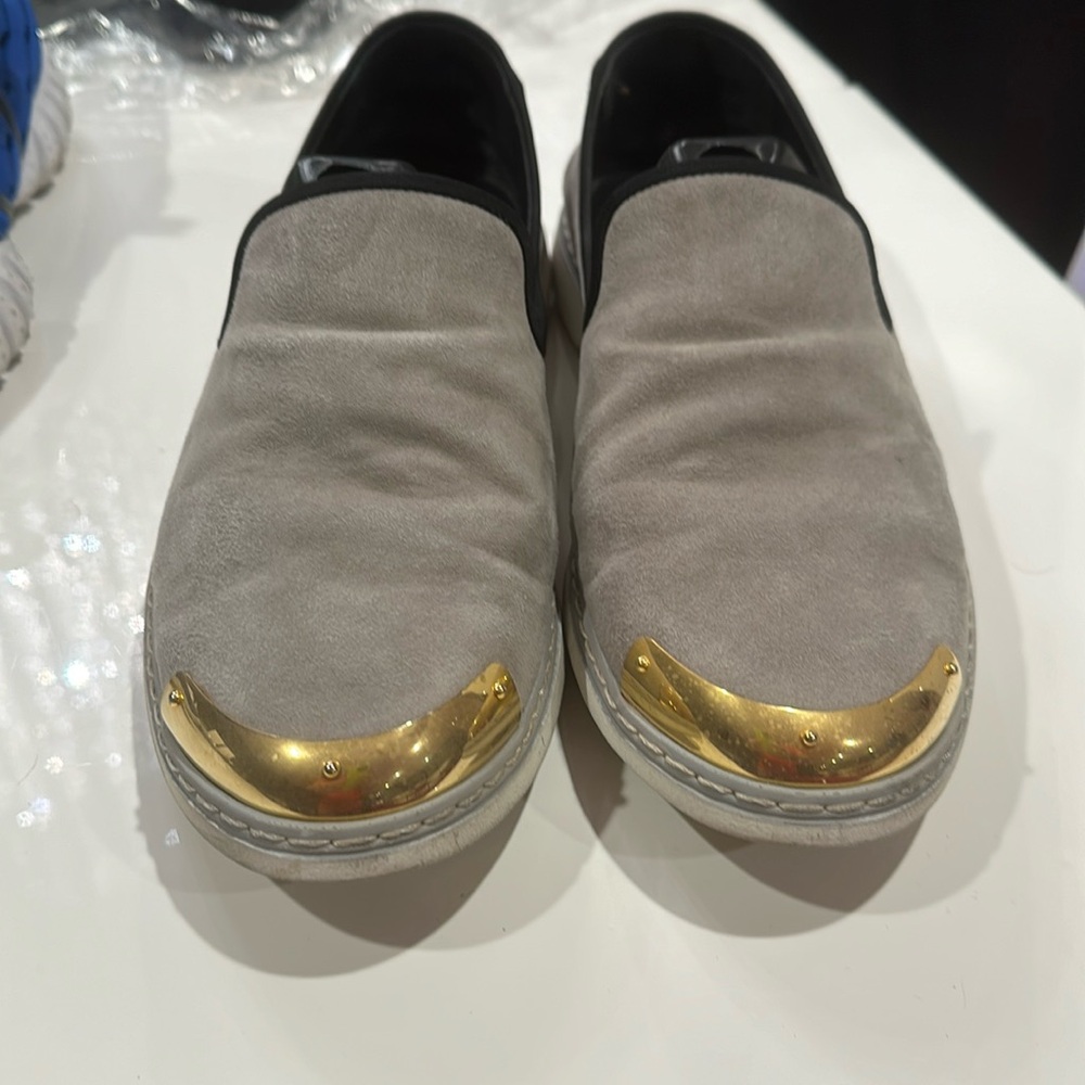 Zanotti sued leather loafers with gold toe. Comfort, lightweight and nearly new.